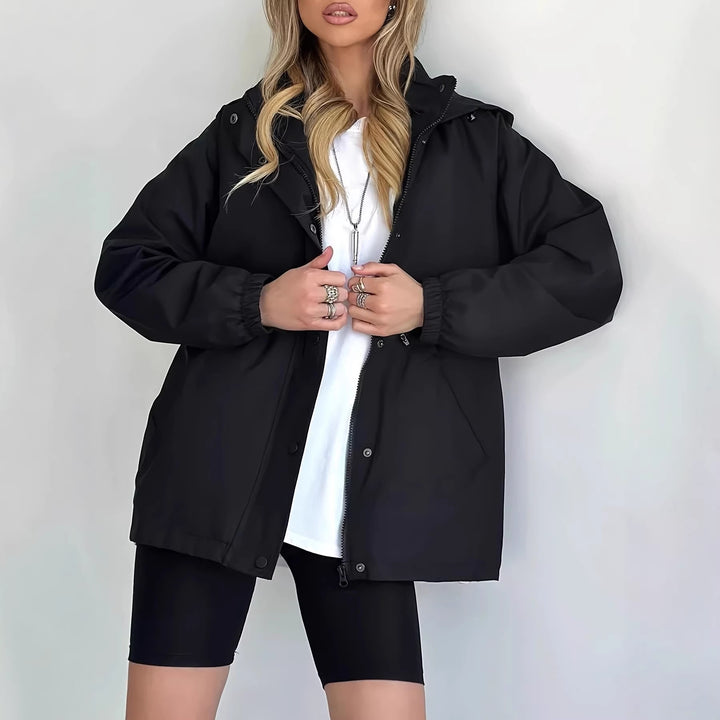 Damen nan wasserfeste Regenjacke mit Kapuze und Taillenzug Drune