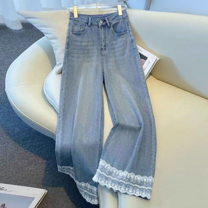 Damen Weitgeschnittene Jeans mit zartem Spitzenbesatz Drune