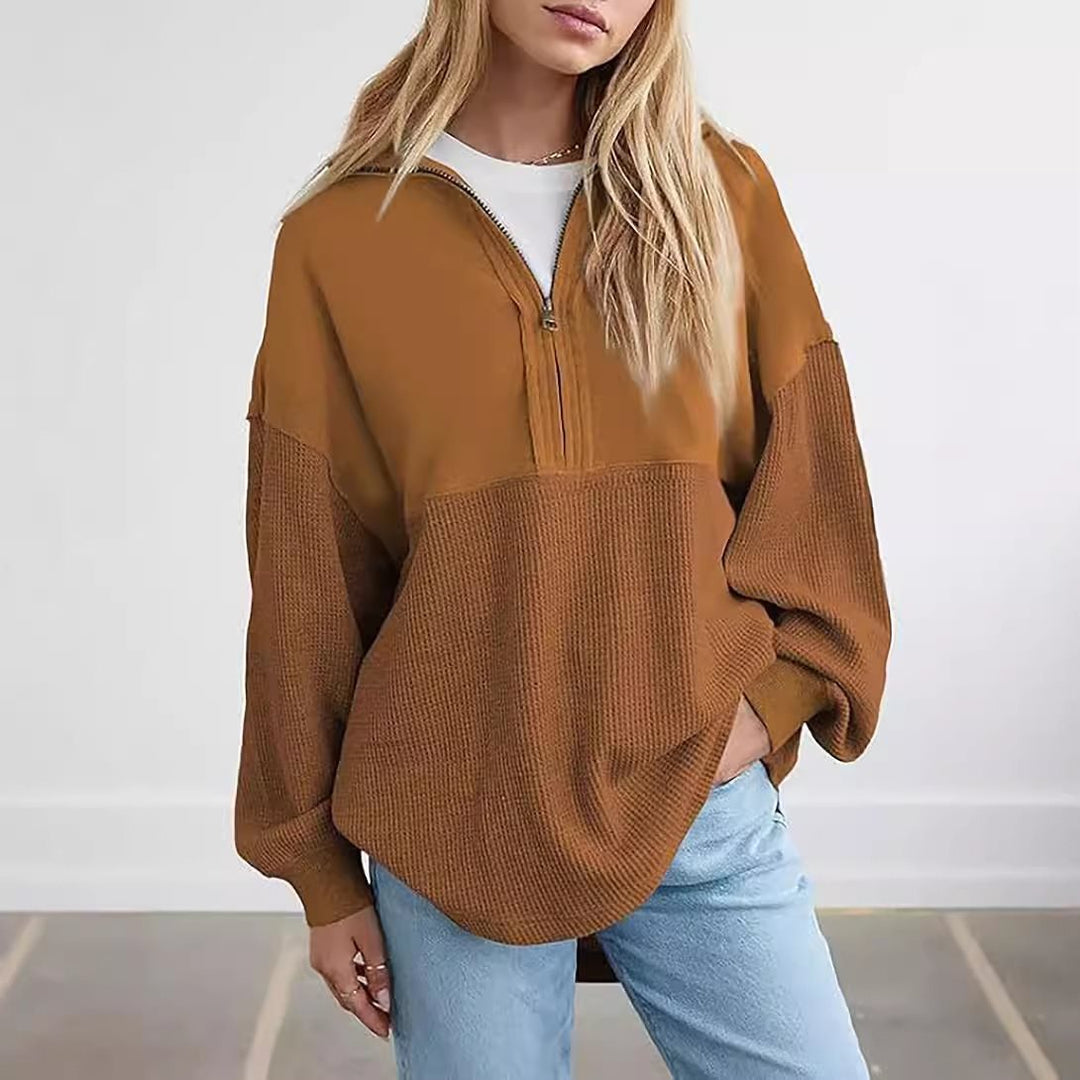 Damen Lässiger Sweatpullover mit hohem Kragen und strukturiertem Design Drune