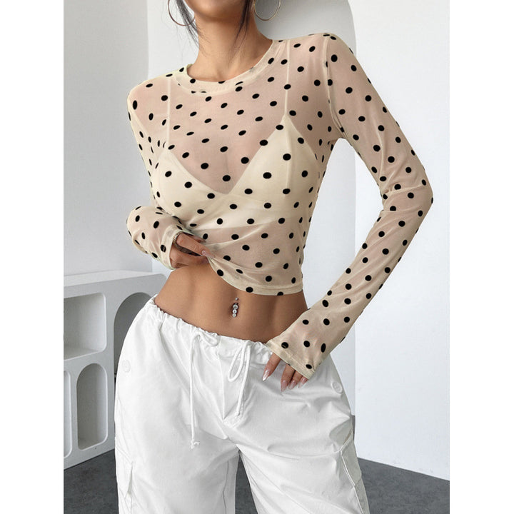 Damen Transparente Langarmbluse mit Punkten Drune