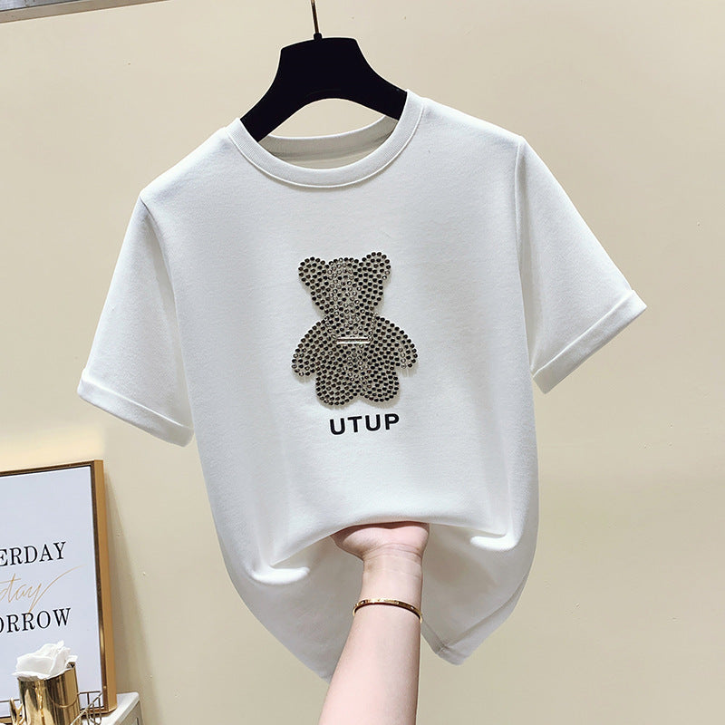 Damen T-Shirt mit glitzerndem Bärenmotiv und lässigem Schnitt Drune