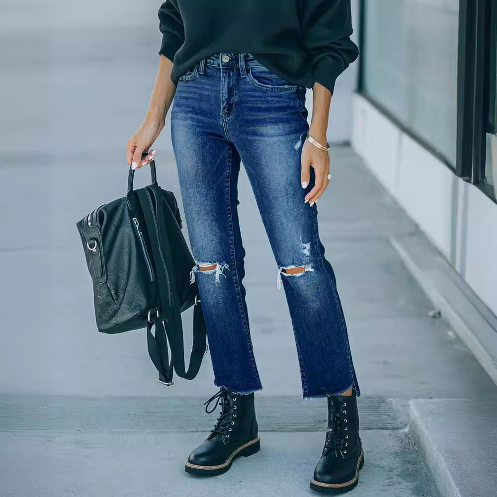 Damen moderne High-Waist Jeans mit used Look Drune