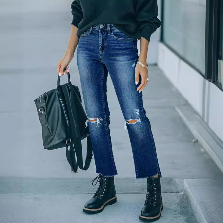 Damen moderne High-Waist Jeans mit used Look Drune
