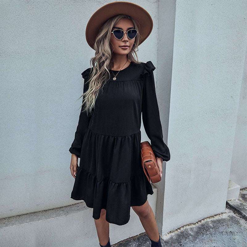 Damen Midi-Kleid mit Rüschendetails und voluminösem Rock Drune