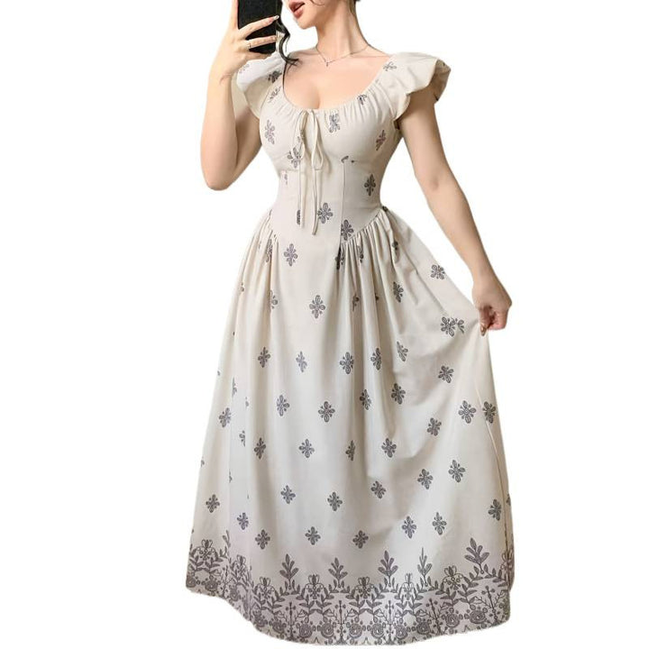 Damen Elegantes Maxikleid mit romantischem Rüschendesign und floralen Applikationen Drune