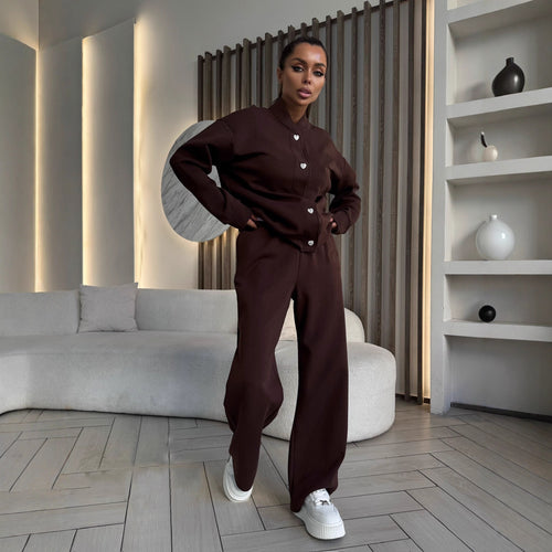 Damen Elegantes und bequemes Freizeitset mit Blusenjacke und weit geschnittenen Hosen Drune