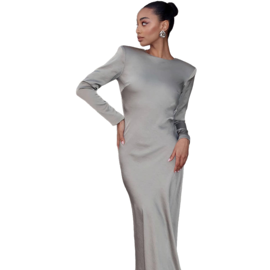 Damen Elegantes Langarmkleid mit glänzendem Satin-Obermaterial und figurbetonter Silhouette Drune