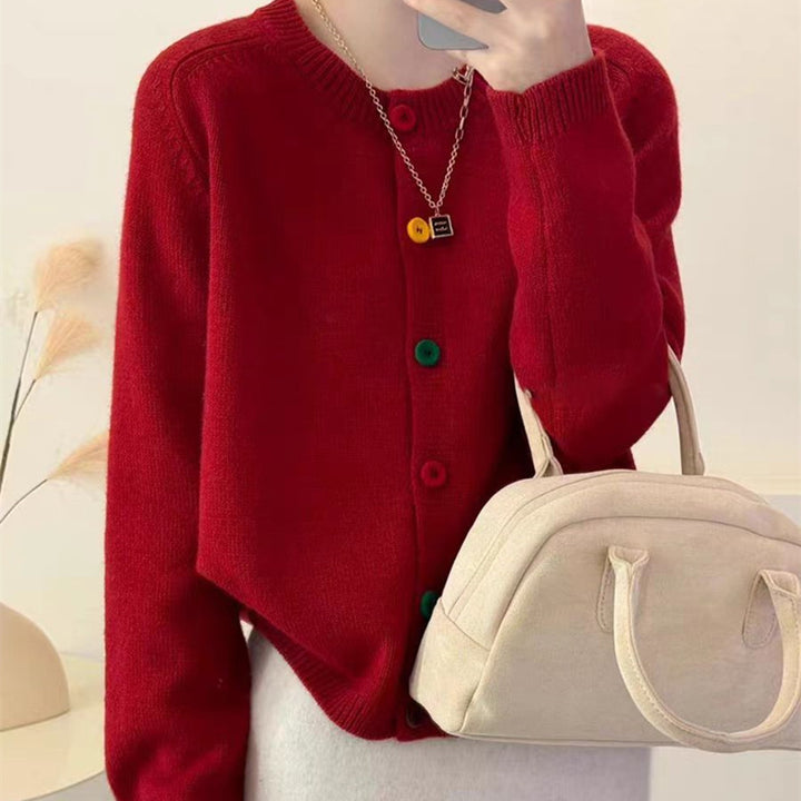 Damen Verspielte Strickjacke mit bunten Knopfdetails Drune