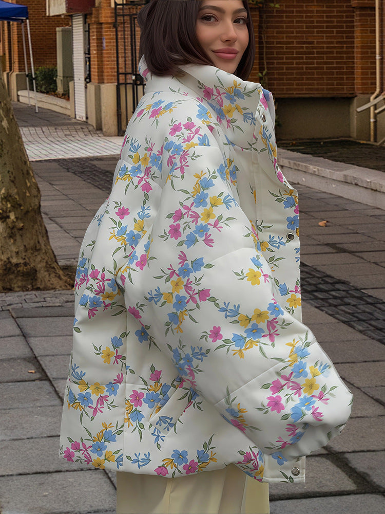 Damen Blumenmuster Übergröße Daunenjacke Drune