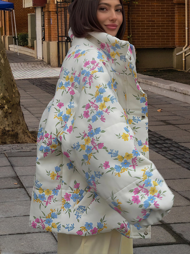 Damen Blumenmuster Übergröße Daunenjacke Drune
