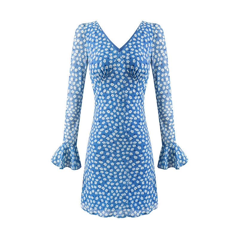 Damen Blusenkleid mit floralem Design und elegantem V-Ausschnitt Drune