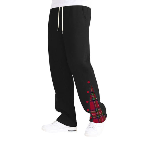 Unisex nan weite Relax-Jogginghose mit seitlicher Druckknopfleiste und kariertem Einsatz Drune