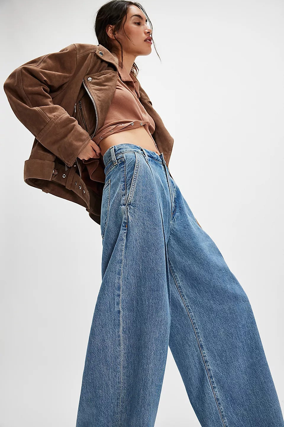Damen Weite Denim-Hose mit hohem Bund und lässiger Silhouette Drune