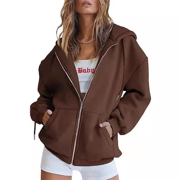 Damen nan übergroße Kapuzenjacke mit durchgehendem Reißverschluss und Kängurutaschen Drune