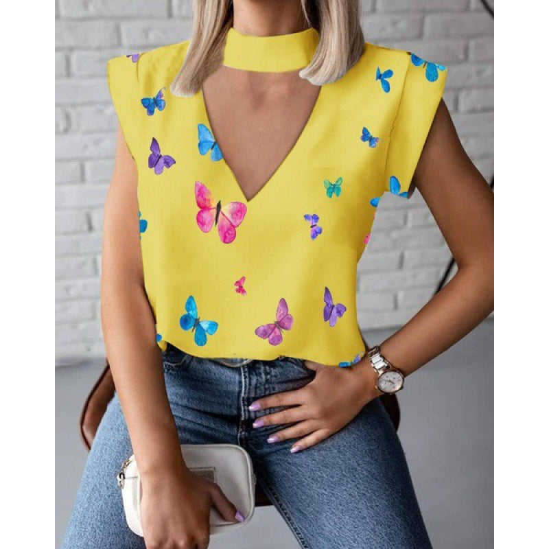 Damen Oberteil mit tiefem V-Ausschnitt und modischem Choker Drune