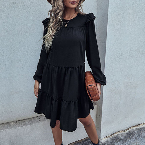 Damen lässiges Sommerkleid mit voluminösen Rüschendetails und leichtem Stoff Drune