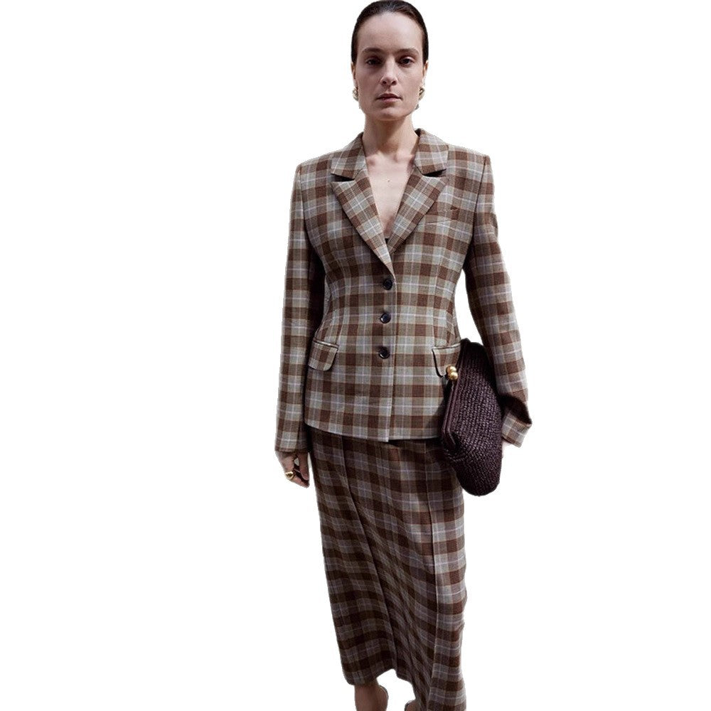 Damen Karierte Blazer- und Minirock-Kombination Drune