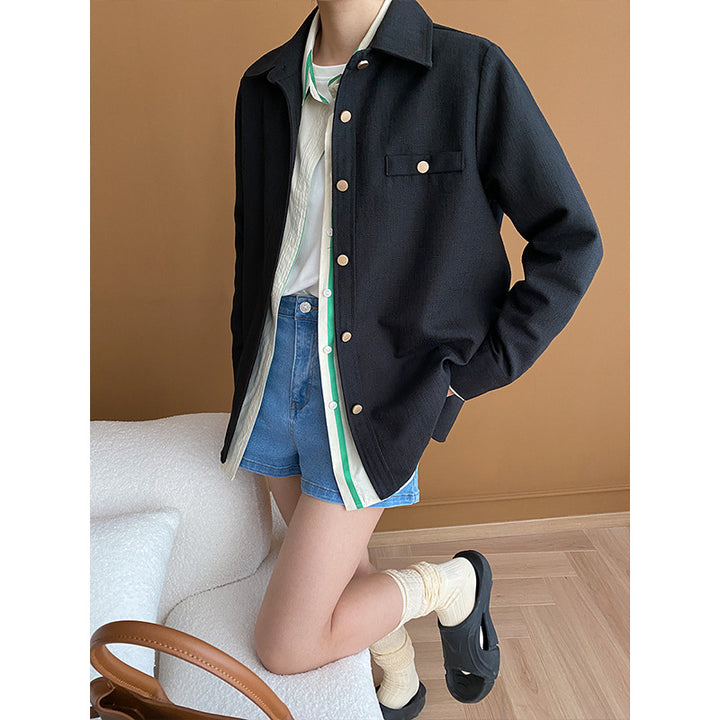 Damen Oversized Blousonjacke mit Knopfdetail Drune