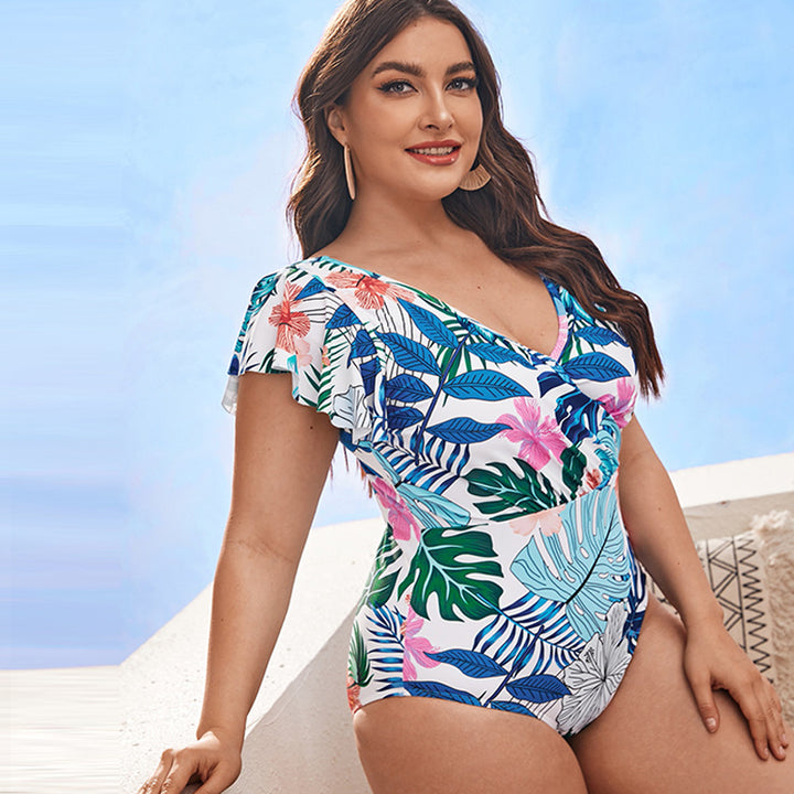 Damen Eleganter Badeanzug mit floralen Rüschendetails Drune