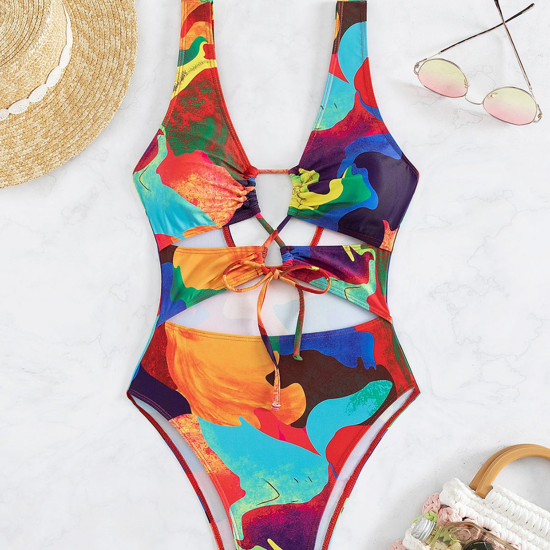 Damen Einteiler Badeanzug mit buntem Cut-Out-Design Drune