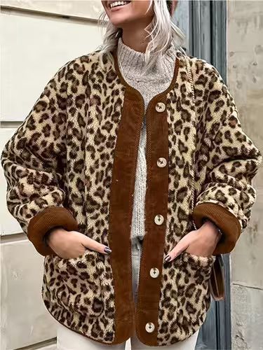 Damen warme Leopardenmuster Jacke Drune