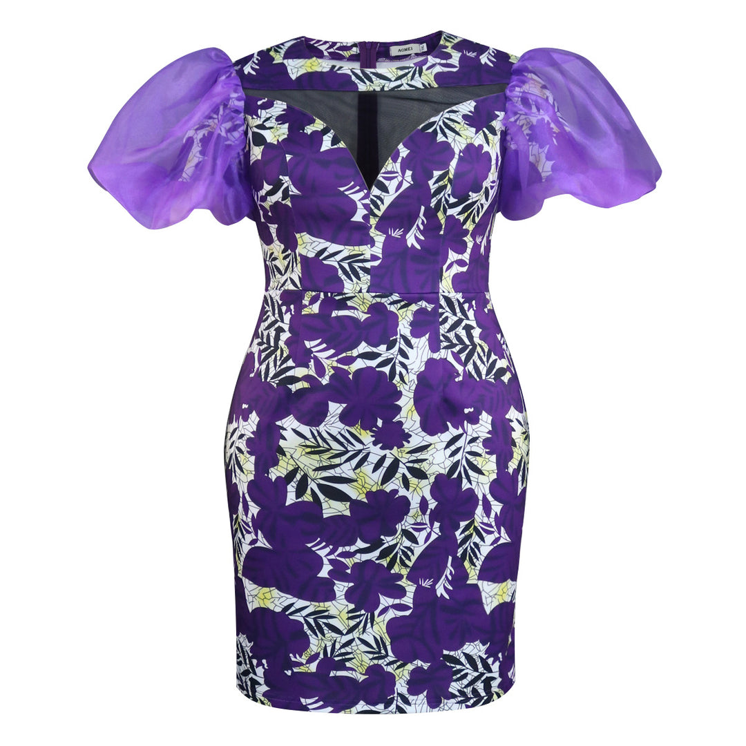 Damen Kleid mit floralem Muster und voluminösen Chiffonärmeln Drune