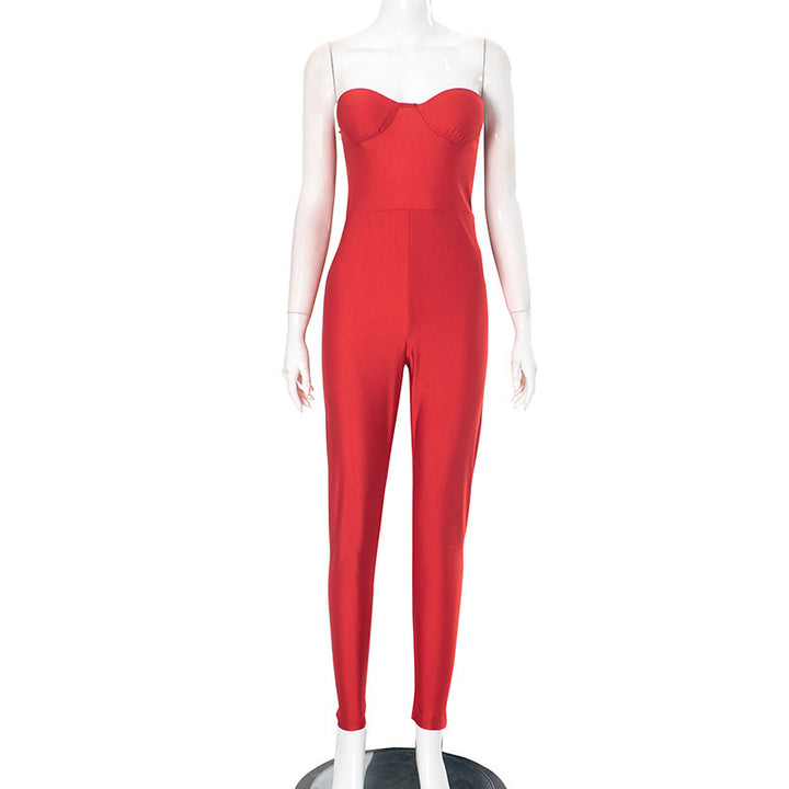 Damen figurbetonter Jumpsuit mit trägerlosem Design und elegantem Schnitt Drune