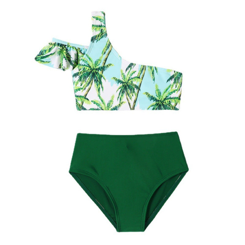 Damen Einseitiger Bikini mit floralem Design und hohem Taillenschnitt Drune