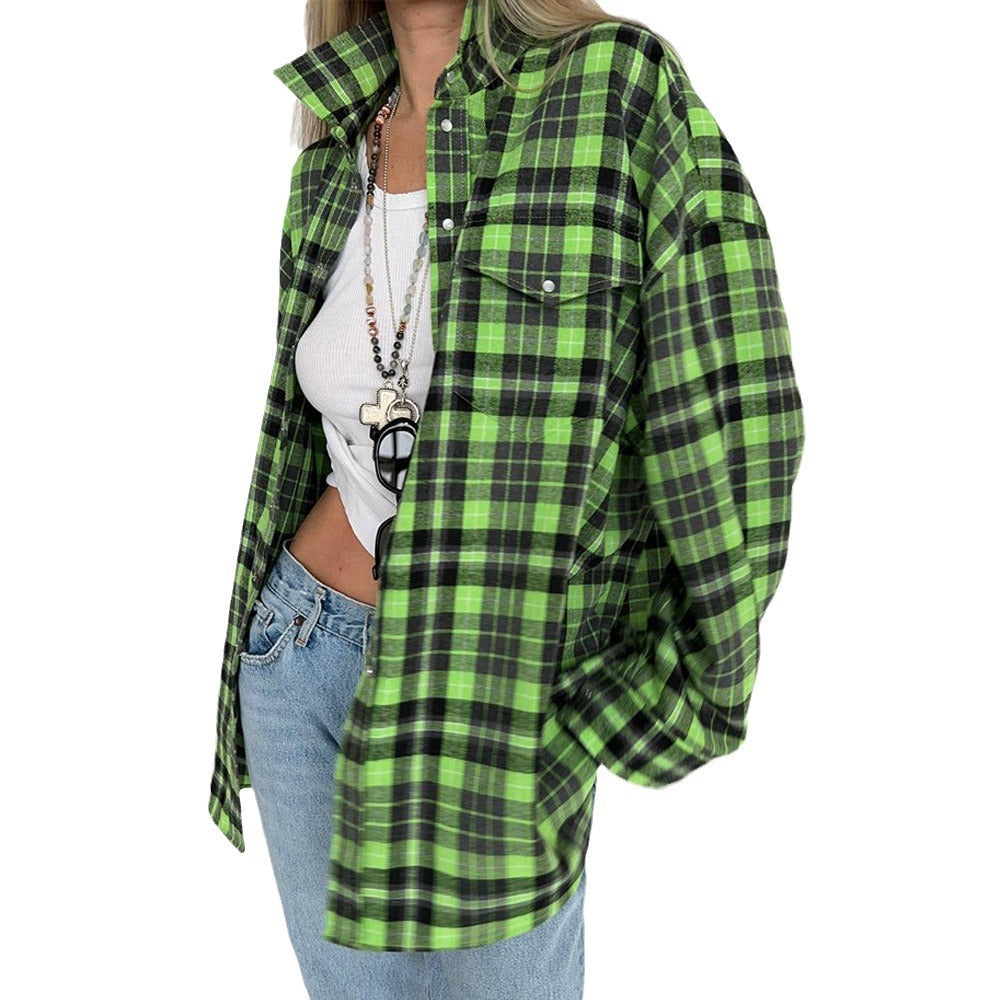 Damen lässige Karo-Hemdjacke im Oversized-Schnitt Drune