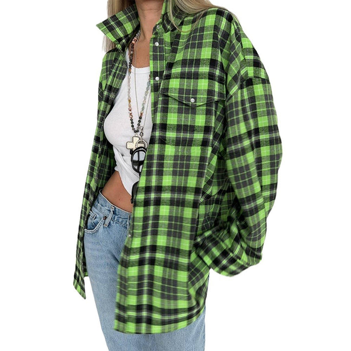Damen lässige Karo-Hemdjacke im Oversized-Schnitt Drune