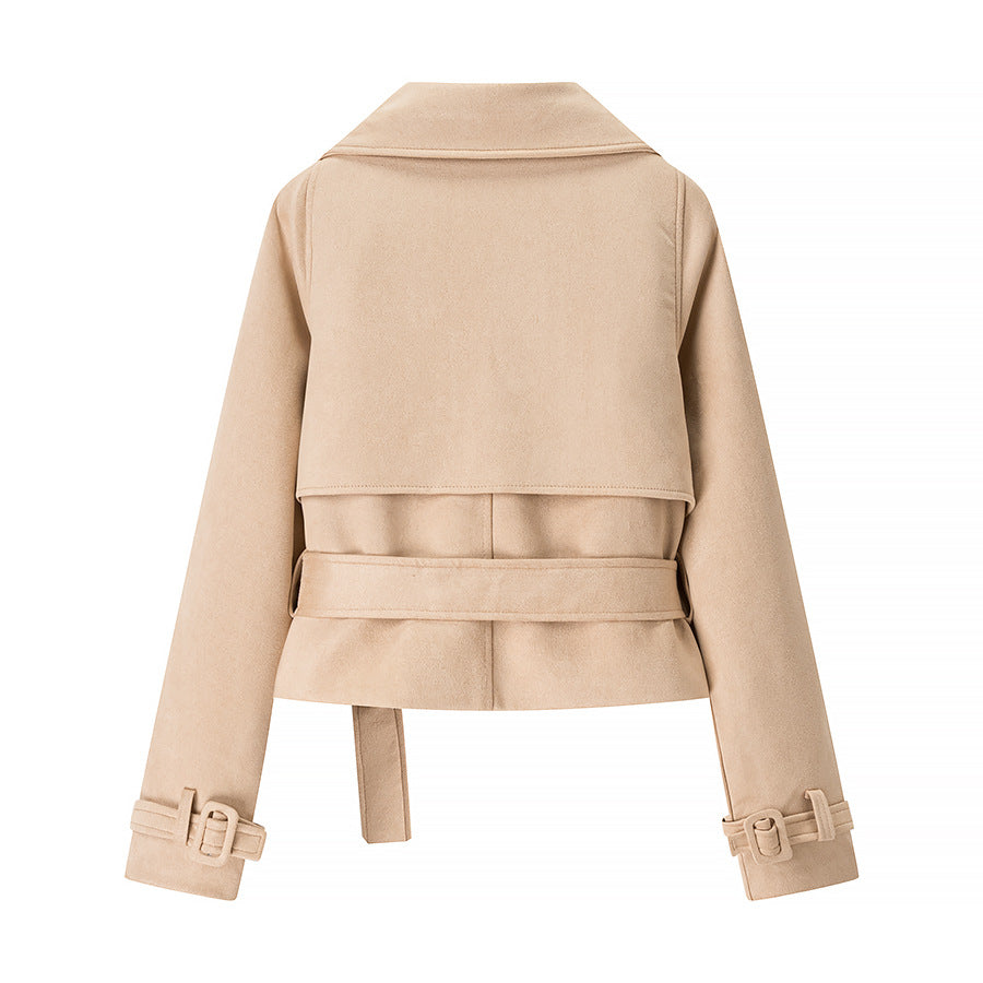 Damen elegante Kunstlederjacke mit Gürtel Drune