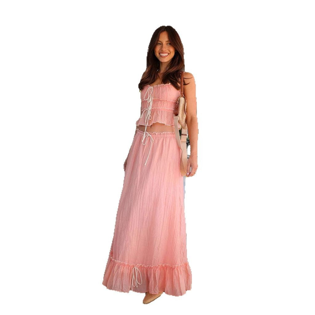 Damen Maxikleid mit verspieltem Rüschensaum und praktischen Bindebändern Drune
