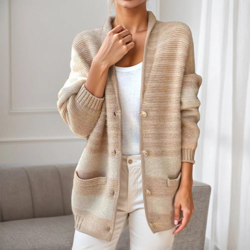 Damen Gemusterte Strickjacke mit lässigem Überschlag und Taschen Drune