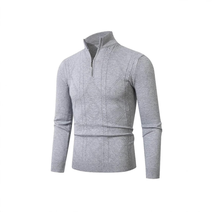 Herren Strickpullover mit modernem Zopfmuster und hohem Stehkragen Drune