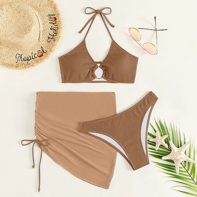 Damen Bikini-Set mit elegantem Ringdetail und gerafftem Rock Drune
