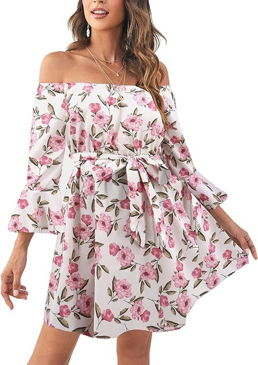 Damen Off-Shoulder Kleid mit buntem Muster Drune