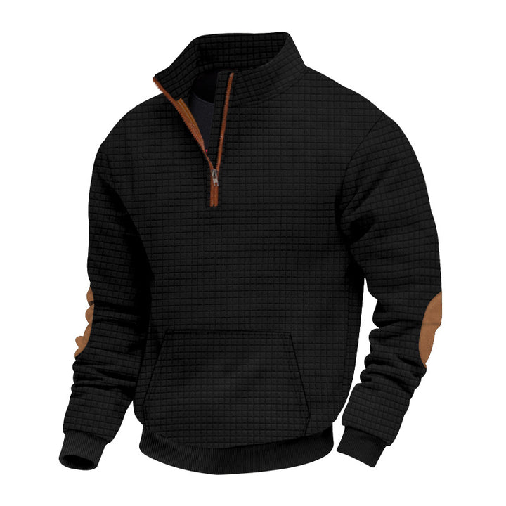 Herren nan gesteppter Halbzip Pullover mit Reißverschlusskragen und Kunstleder-Ellbogenpatches Drune