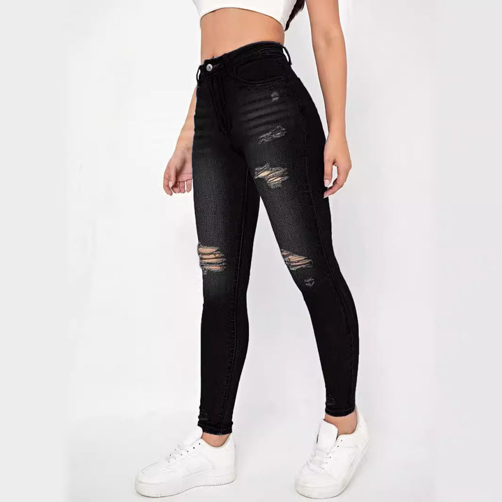 Damen Skinny Jeans im modischen Destroyed-Look mit hohem Taillenbund und komfortablem Stretch Drune