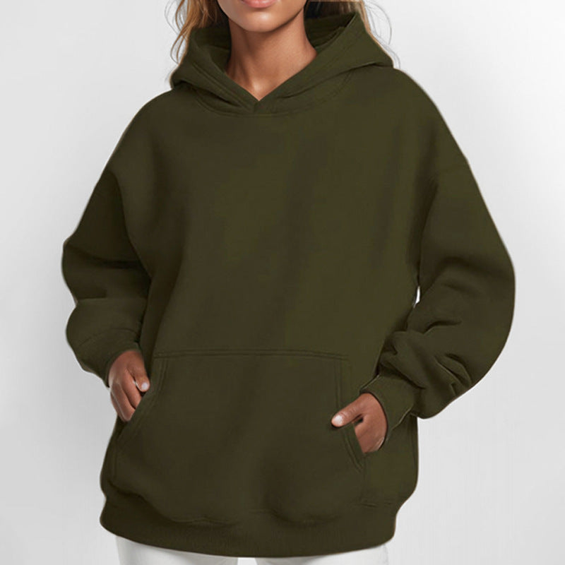 Damen nan weicher Oversize-Kapuzenpullover mit asymmetrischem Saum Kängurutasche und überschnittener Schulter Drune