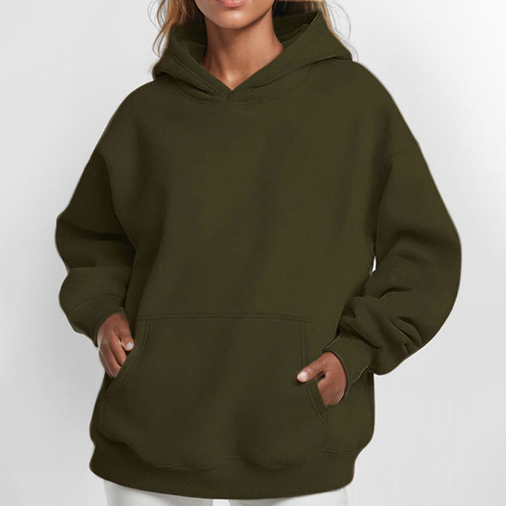 Damen nan weicher Oversize-Kapuzenpullover mit asymmetrischem Saum Kängurutasche und überschnittener Schulter Drune
