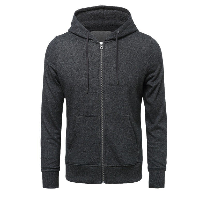 Herren nan schmal geschnittener Zip-Hoodie mit Metall-Reißverschluss, doppellagiger Kapuze und Kängurutasche Drune