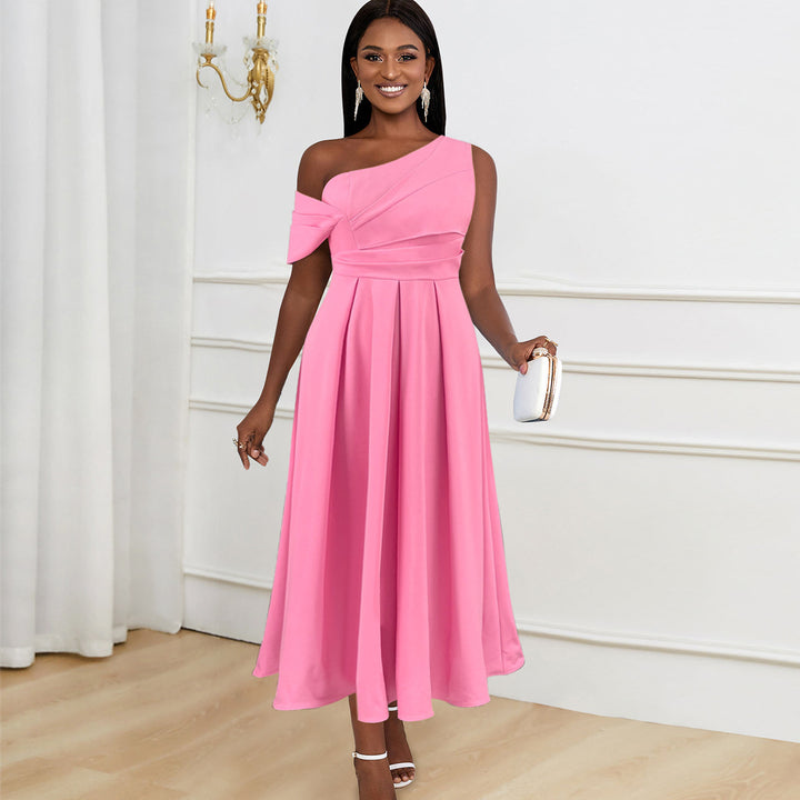 Damen Elegantes One-Shoulder Kleid mit Drapierungen Drune