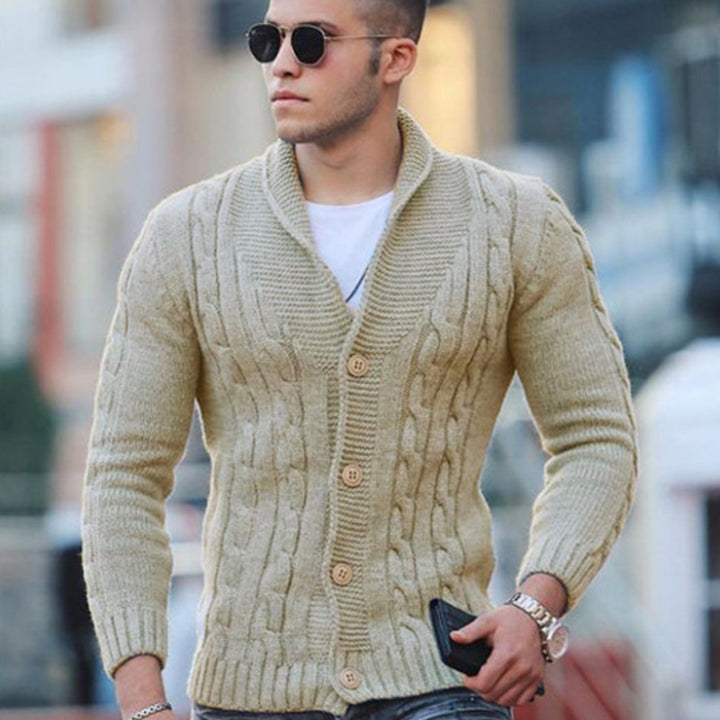 Herren Strickjacke mit einzigartigem Zopfmuster und modischem Schalkragen Drune