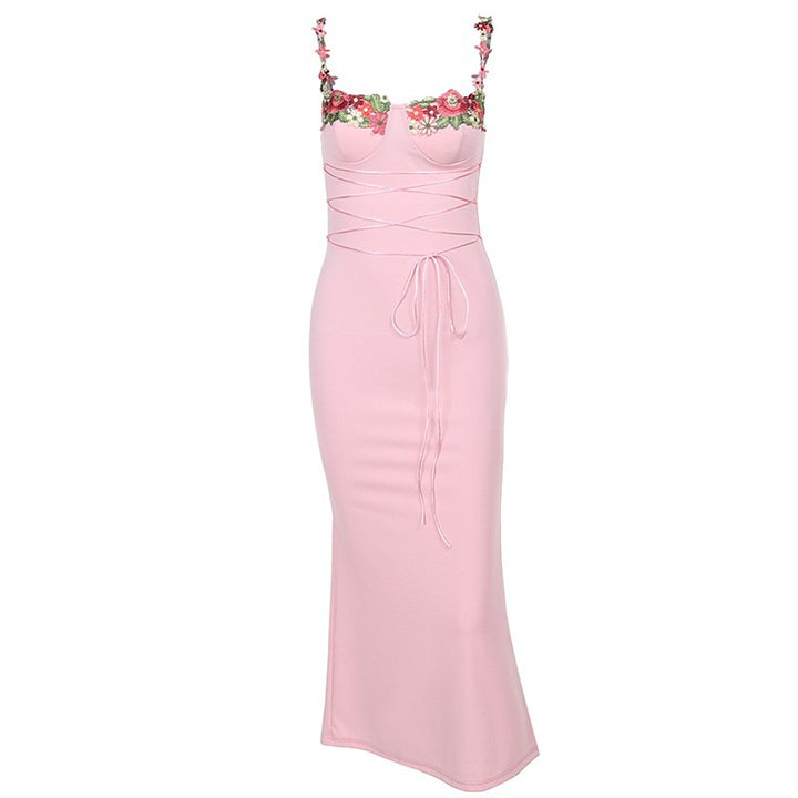 Damen Verspieltes Maxikleid mit floralen Trägern und elegante Raffung Drune