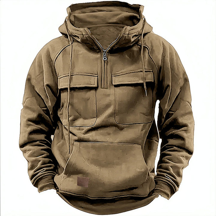 Herren lässiger Kapuzenpullover mit praktischen Taschen und Kunstlederdetails Drune
