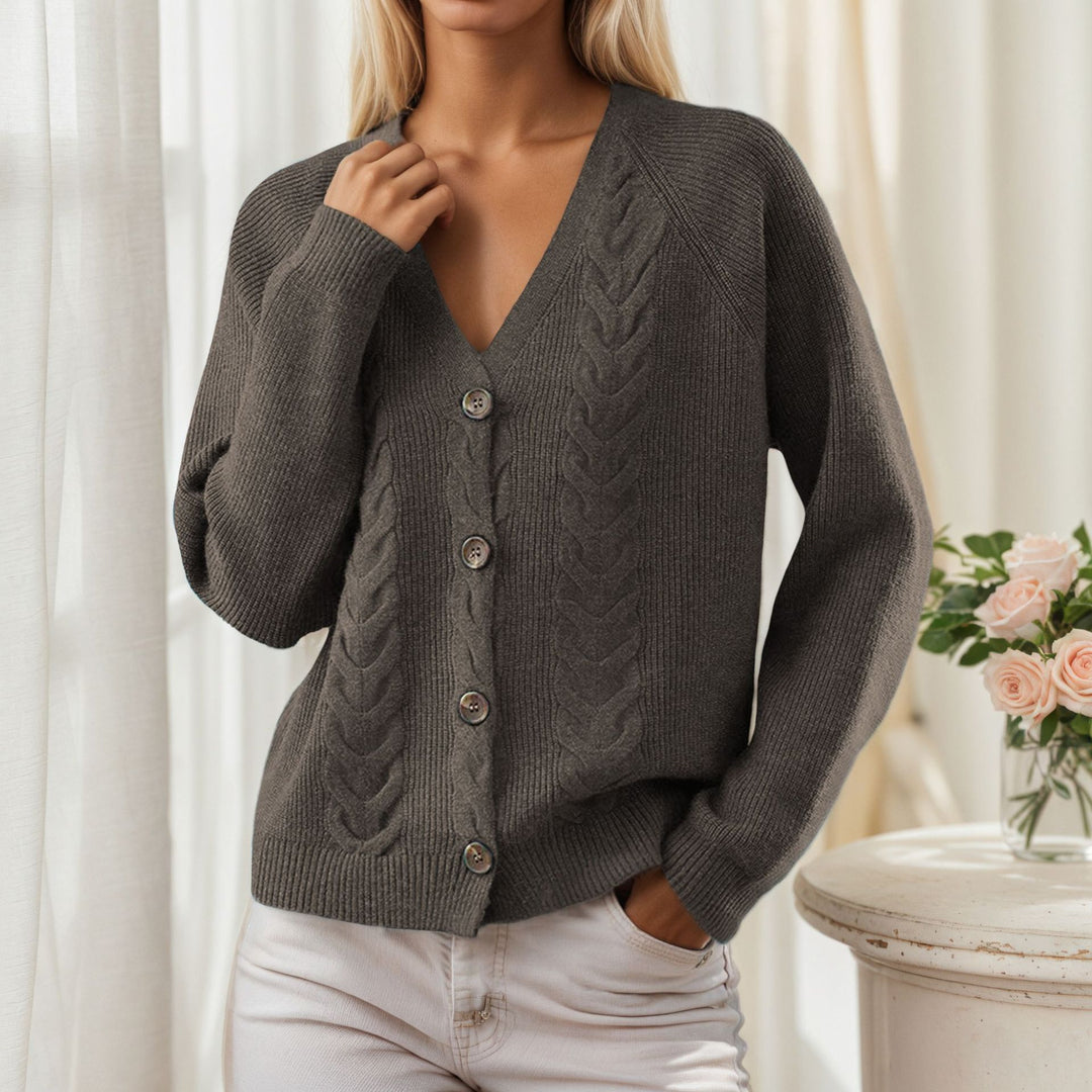 Damen Strickjacke mit V-Ausschnitt und trendy Zopfmuster Drune