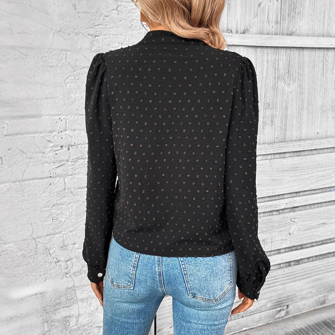 Damen elegante Bluse mit Rüschendetails und edlem Knopfdesign Drune