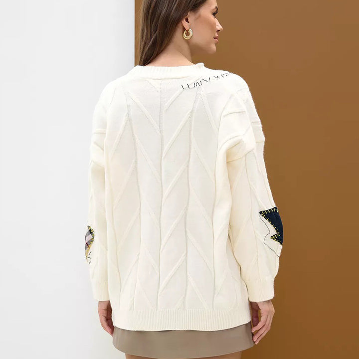 Damen verspielte Strickjacke mit bunten Applikationen und Taschen Drune