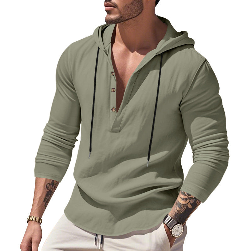 Herren nan lässiges Kapuzenshirt mit Knopfleiste und schmaler Passform Drune