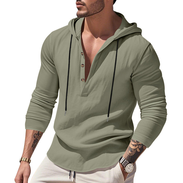 Herren nan lässiges Kapuzenshirt mit Knopfleiste und schmaler Passform Drune